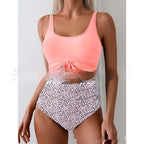 One-piece Female Stitching Contrast Color Strap Covered Belly Swimsuit Gronata