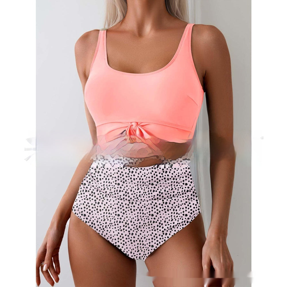 One-piece Female Stitching Contrast Color Strap Covered Belly Swimsuit Gronata