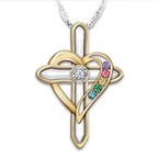 Cross Love Colorful Imitatio Gemstone Pendant Alloy Clavicle Chain Gronata