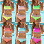 Women's Strap Solid Color Striped Bikini Gronata