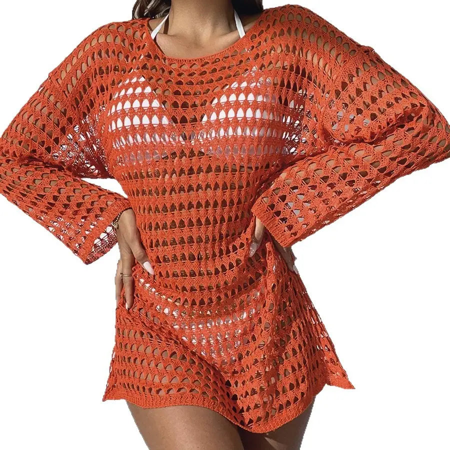 Sexy Knit Hollow Round Neck Beach Dress Women Gronata