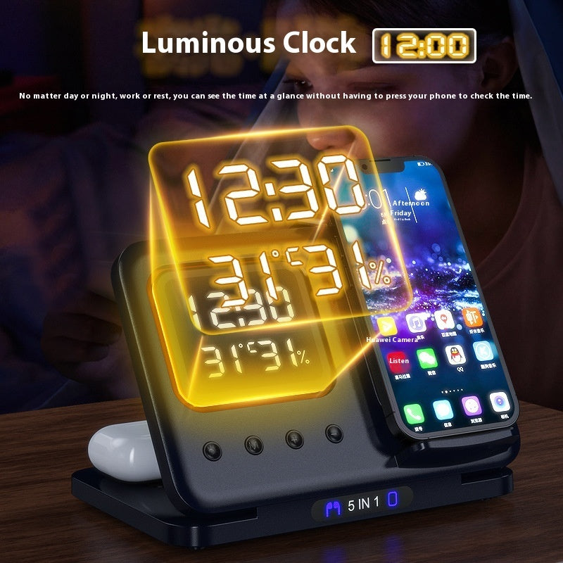 15W Wireless Chargers Stand 5 In1 LED Digital Alarm Clock Fast Charging Dock Station Gronata