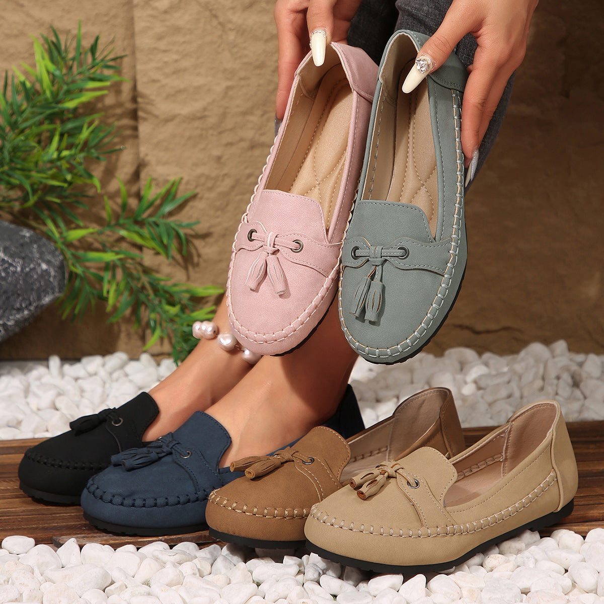 Women's Round Head Loafers Fashion Non-slip Soft Comfortable Flats Shoes Gronata