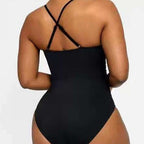 Solid Color Fashion Slim Fit Slimming One-piece Women's Double-shoulder Strap Swimsuit Gronata