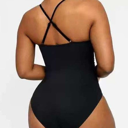 Solid Color Fashion Slim Fit Slimming One-piece Women's Double-shoulder Strap Swimsuit Gronata
