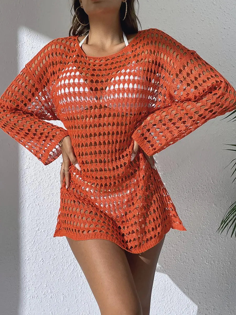 Sexy Knit Hollow Round Neck Beach Dress Women Gronata