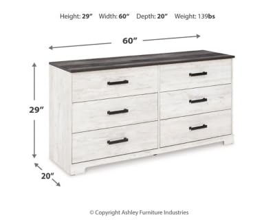 Signature Design by Ashley Shawburn Rustic 5 Drawer Chest of Smooth-Gliding Drawers and Safety Stop, White & Gray Gronata