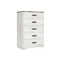 Signature Design by Ashley Shawburn Rustic 5 Drawer Chest of Smooth-Gliding Drawers and Safety Stop, White & Gray Gronata