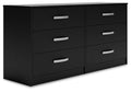 Signature Design by Ashley Finch Modern 6 Drawer Dresser with Ball-bearing Construction and Safety Stop, Black Gronata