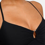 Solid Color Fashion Slim Fit Slimming One-piece Women's Double-shoulder Strap Swimsuit Gronata