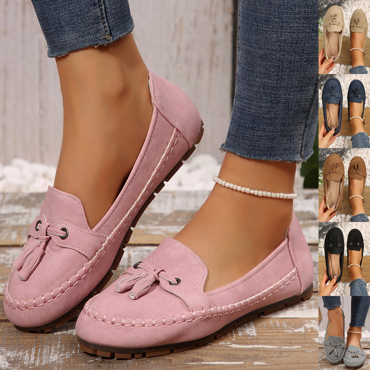 Women's Round Head Loafers Fashion Non-slip Soft Comfortable Flats Shoes Gronata