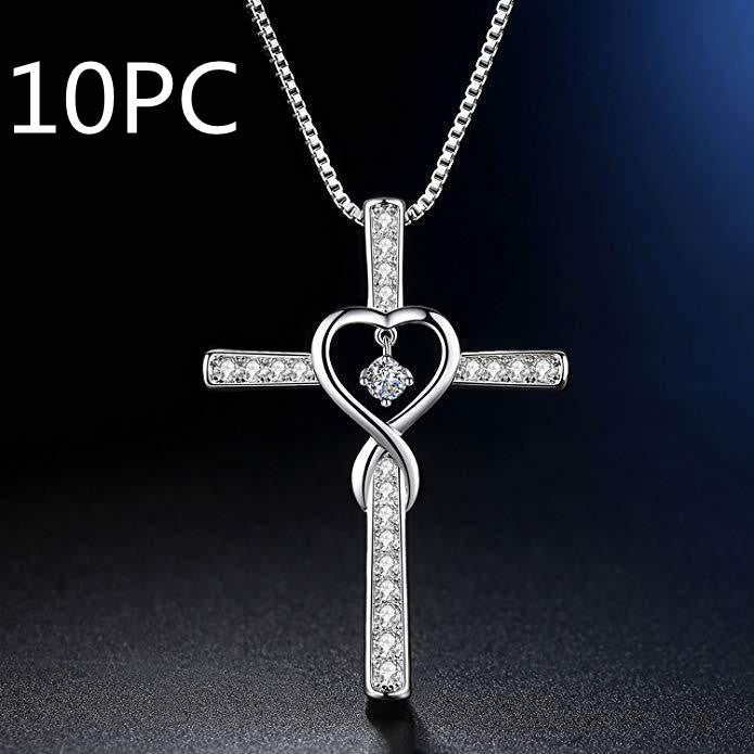 Infinity Love God We Trust Christian Cross Birthstone Crystal Pendant Necklace Colour Gems Zircon Heart Necklace Women Jewelry Gronata