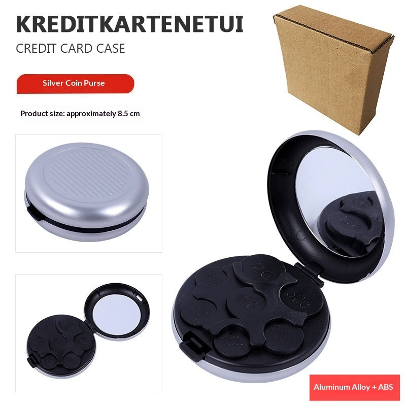 Portable Euro Coin Storage Box - Compact Money Organizer with Built-in Mirror for Travel and Home Use Gronata