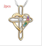 Cross Love Colorful Imitatio Gemstone Pendant Alloy Clavicle Chain Gronata