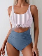 One-piece Female Stitching Contrast Color Strap Covered Belly Swimsuit Gronata