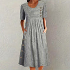 Printed Pocket Button Long Dress Gronata