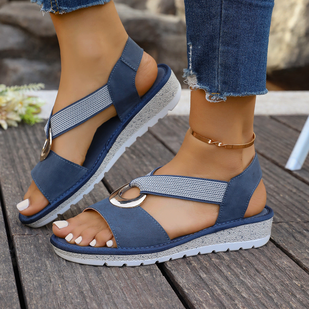 Metal Buckle Hemp Rope Fish-mouth Sandals Women's Gronata