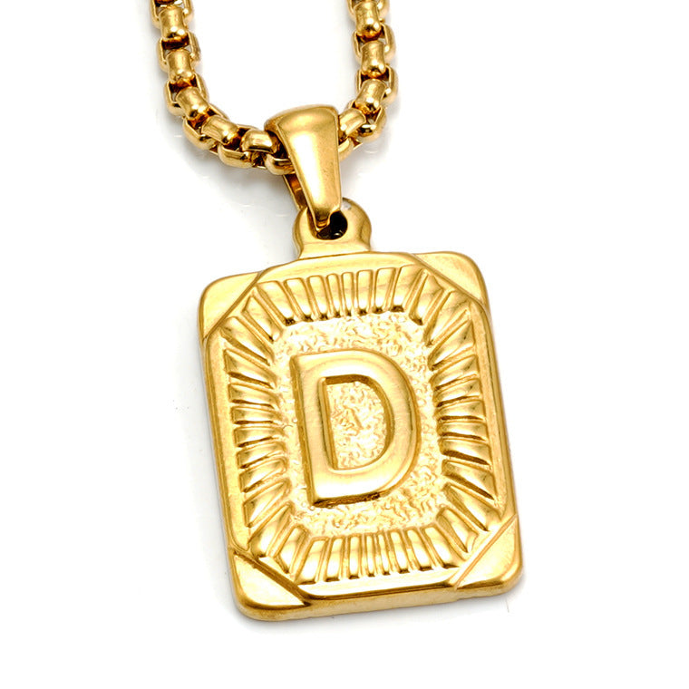European And American Fashion Men's All-stainless Steel Letter Pendant Gold-plated 18K Titanium Steel Letter Necklace Gronata