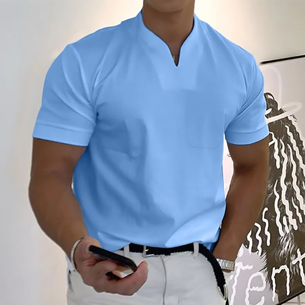 Summer Short Sleeve Shirt Men Fitness Plus Size Sports T-Shirt Elastic Cotton Pocket Gronata
