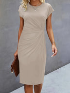 Women's Casual Tight Front Knot Round Neck Mid-length Dress Gronata
