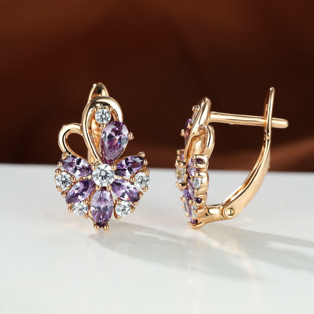 Rose Ring Colorful Flower Drop-shaped Zircon Earrings Gronata