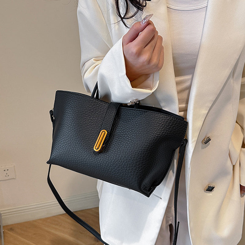 INS Litchi Pattern Shoulder Bag Fashion Zipper Bucket Bag High Capacity Totes Handbag For Women Gronata