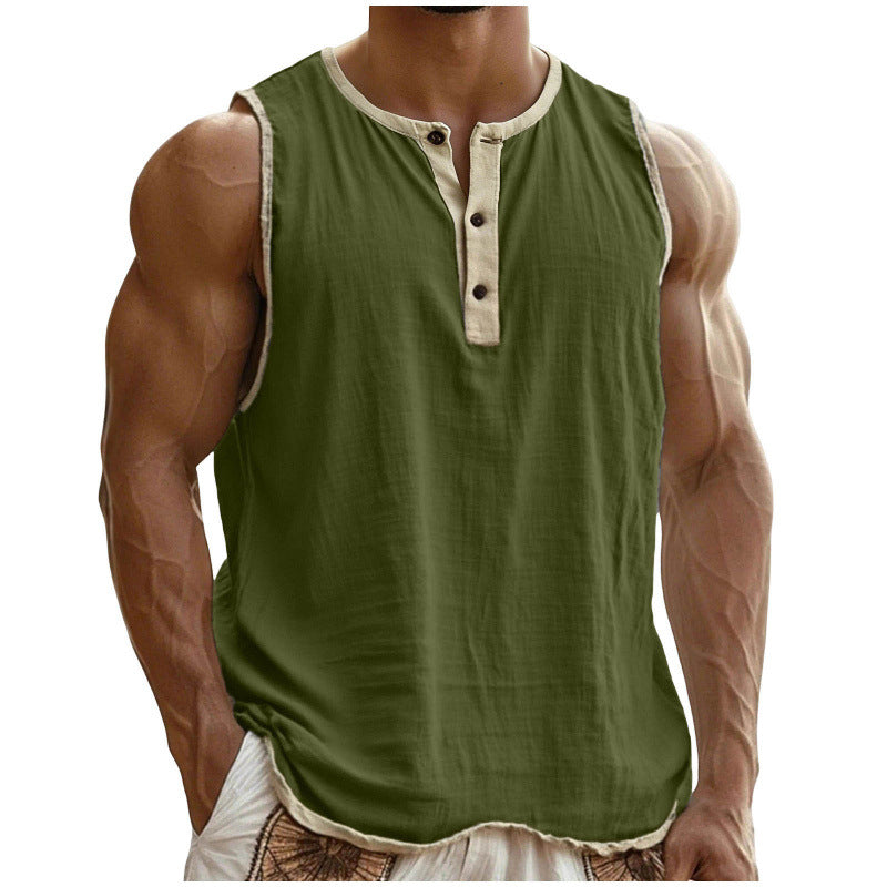 Men's Cotton-Linen Sleeveless Fitness Casual Trendy Tank Top Gronata