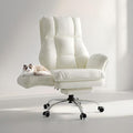 Big and Tall Office Chair, Flip Armrests for Pets & Cross Legged Sitting, Executive Ergonomic Computer Gaming Chair with Foot Rest, Teddy Fleece Wide Seat Reclining Desk Chair, White Vanity Chair Gronata