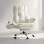 Big and Tall Office Chair, Flip Armrests for Pets & Cross Legged Sitting, Executive Ergonomic Computer Gaming Chair with Foot Rest, Teddy Fleece Wide Seat Reclining Desk Chair, White Vanity Chair Gronata