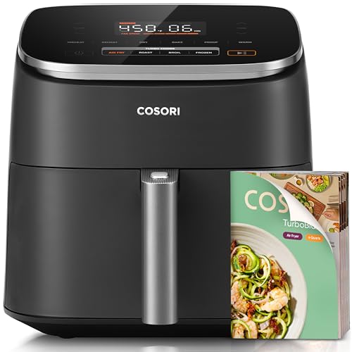Cosori 9-in-1 TurboBlaze Air Fryer 6 Qt, PFAS-Free Ceramic Coating, 90°–450°F, Precise Heating for Even Results, Air Fry, Roast, Bake, Broil, Dry, Frozen, Proof, Reheat, Keep Warm, 120V, Dark Gray Gronata