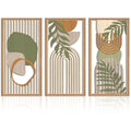 IARTTOP Large Boho Mid-century Modern Wood Wall Art 16x32 Inch Framed Green Abstract Leaf Wooden Wall Decor Bohemian Minimalist Geometric Wall Art Decor for Bedroom Living Room Office Set of 3 Gronata