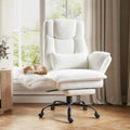 Office Chair,Big and Tall Heavy-Duty Executive Reclining Computer Gaming Chair with Footrest,Flip Armrests,Lumbar Pillow&Thicken Wider Seat for Criss Cross Legged Desk Vanity Chair,Teddy Fabric White Gronata