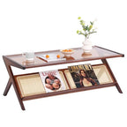 Tiita Rattan Coffee Table, Bamboo Accent Bedside Tables, Glass Nightstand Side Table, Boho Wooden End Table with Storage for Living Room,Living Room, Dining Room, Tea, Home Décor Gronata