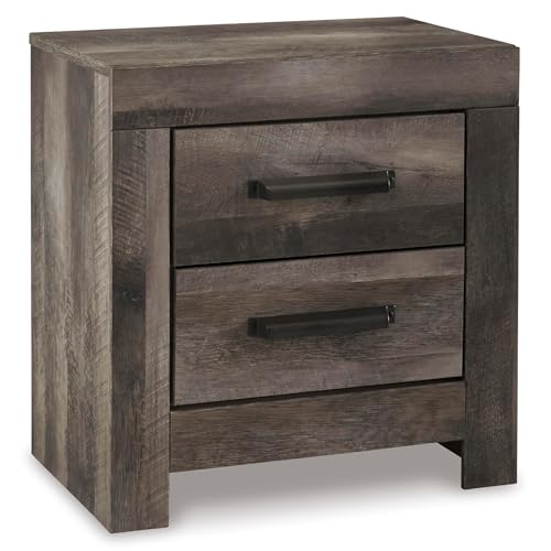 Signature Design by Ashley Wynnlow Rustic 2 Drawer Two Drawer Nightstand, 24.41" Tall, Weathered Gray Gronata