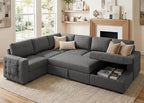HONBAY Sectional Sleeper Sofa with Pull Out Bed U-Shape Sectional Couch Sleeper Bed with Storage Chaise 6 Seater Sleeper Sectional Sofa, Light Grey Gronata