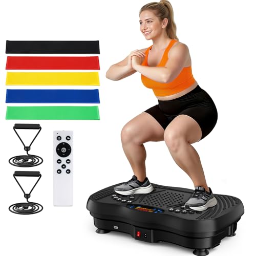GLYLF Vibration Plate Exercise Machine, 130 Levels Full Body Workout Vibrating Plate for Lymphatic Drainage Weight Loss, 450 Lbs Capacity Shake Platform with Resistance Bands Bluetooth for Women Men Gronata