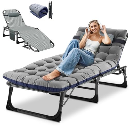 DoCred Heavy Duty Chaise Lounge Chair, Adjustable 5-Position Folding Chaise Lounge Chairs for Outside, Portable Lay Flat Beach Lounge Chair for Outdoor Sunbathing Beach Pool Lawn Camping Gronata