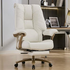EXCEBET Big and Tall Executive Office Chair with Footrest, 400LBS Capacity Ergonomic High-Back Desk Office Chair with Lumbar Support, Padded Armrests & Thick Cushion, White PU Leather Chairs Gronata