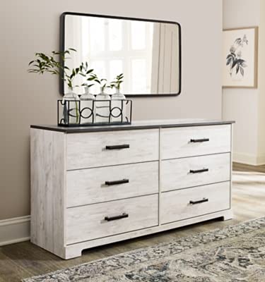 Signature Design by Ashley Shawburn Rustic 5 Drawer Chest of Smooth-Gliding Drawers and Safety Stop, White & Gray Gronata