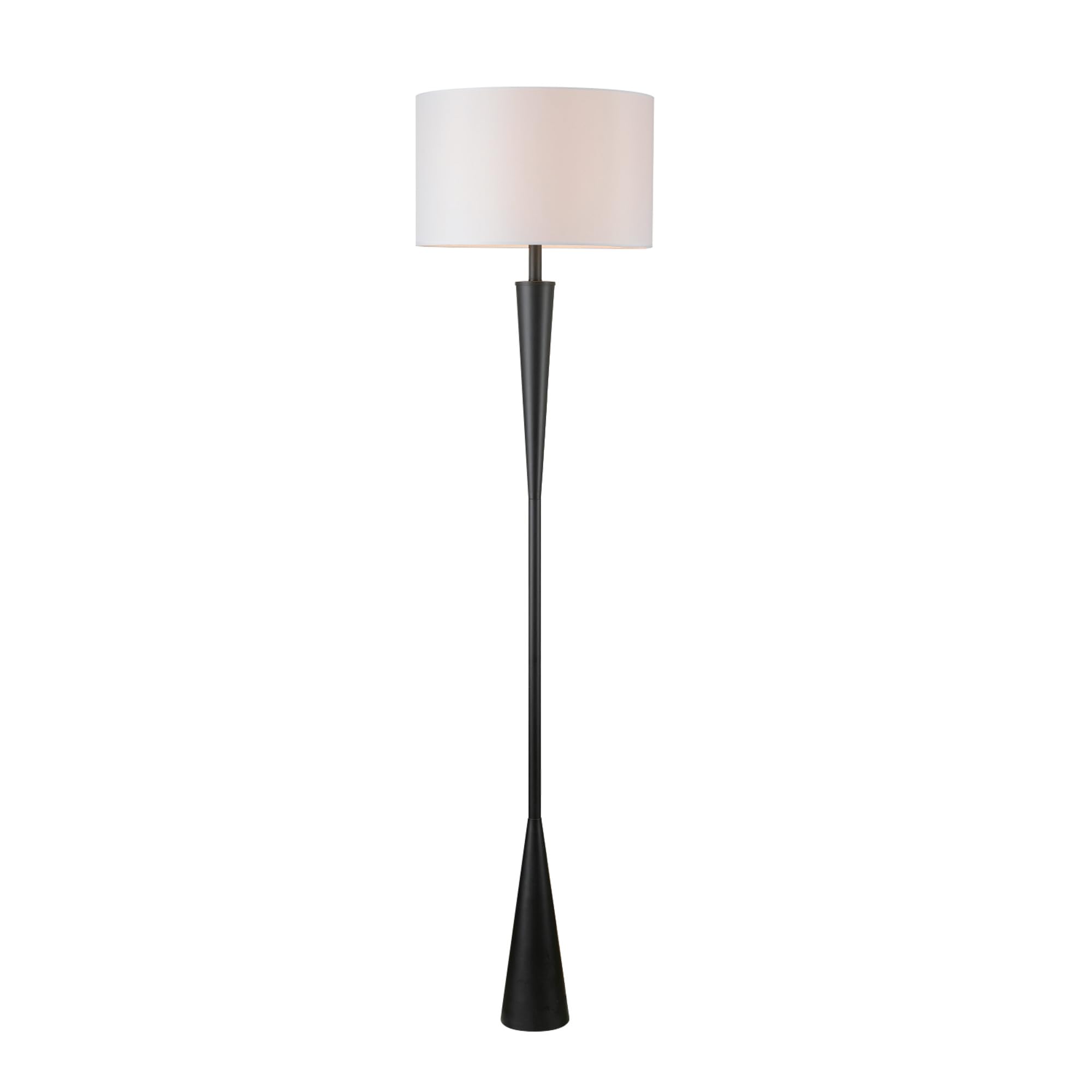Globe Electric Novogratz x Globe Harrington 65" Floor Lamp, 2-Tone Faux Wood Base, White Fabric Shade, Socket Rotary Switch 67225 Gronata