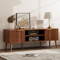 LCRBOL TV Stand for Living Room, Mid Century Modern Entertainment Center for 55/60 inch TVs, TV Console with Fluted Door Cabinets and Open Shelves, for Bedroom, Walnut Gronata