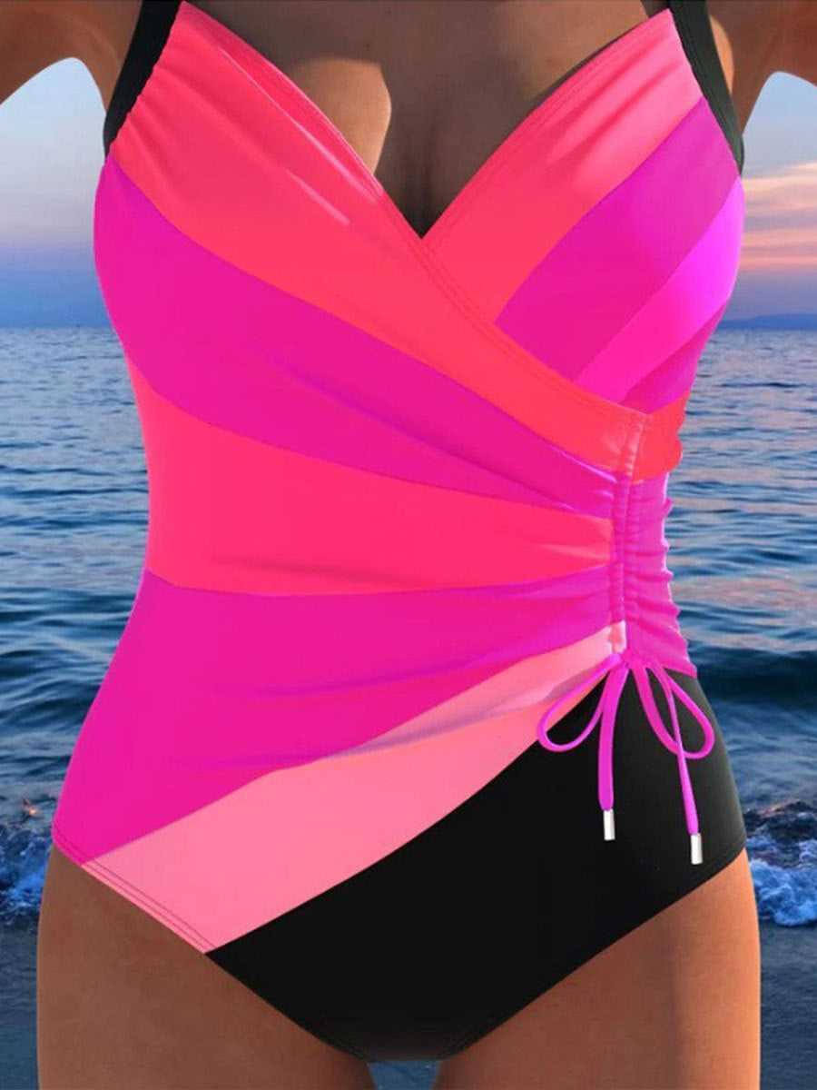 Printed Sexy Backless Drawstring Tankini Beach Swimsuit Gronata