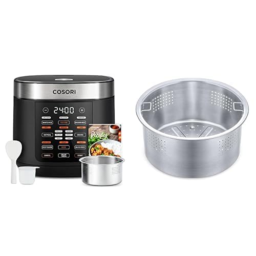 Cosori Rice Cooker 10 Cup, 24h Keep Warm, Non-stick Ceramic Inner Pot, 18 Functions Fuzzy Logic Rice Maker with Stainless Steel Steamer Basket, Sauté, Slow Cooker, Black Gronata