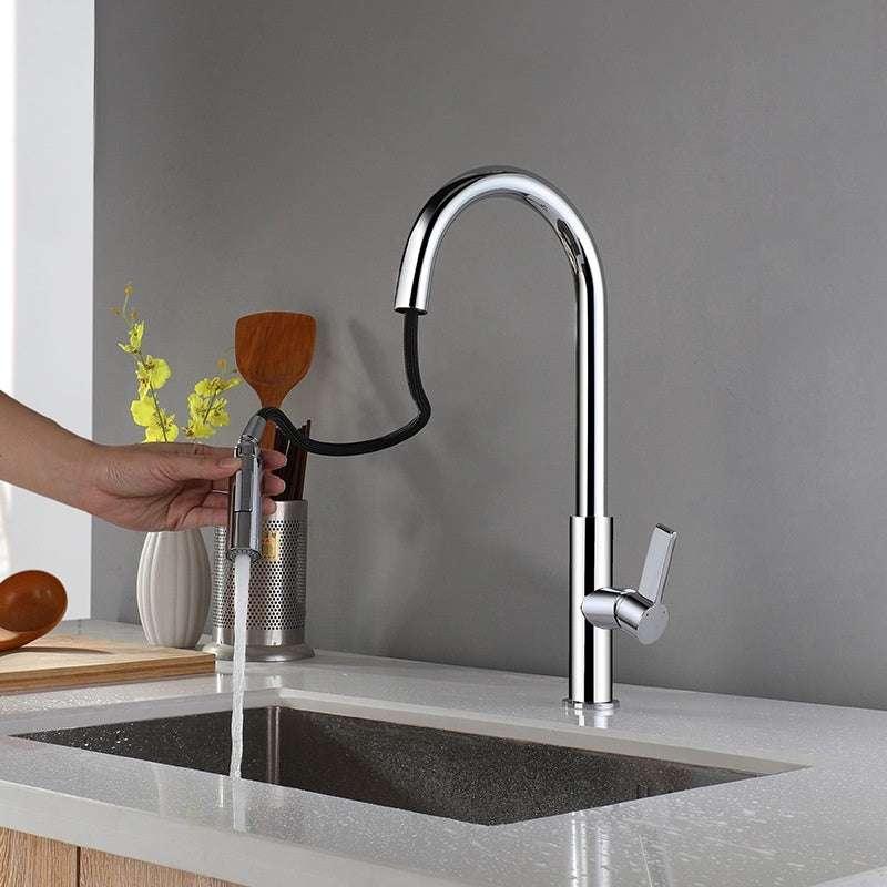 All-copper Hot-and-cold Pull-down Kitchen Faucet For The Sink