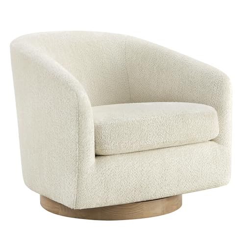 CHITA Swivel Accent Chair, Fully Assembled Fabric Barrel Armchair with FSC Certified Upholstered for Living Room, Bedroom and Office, Cream Gronata