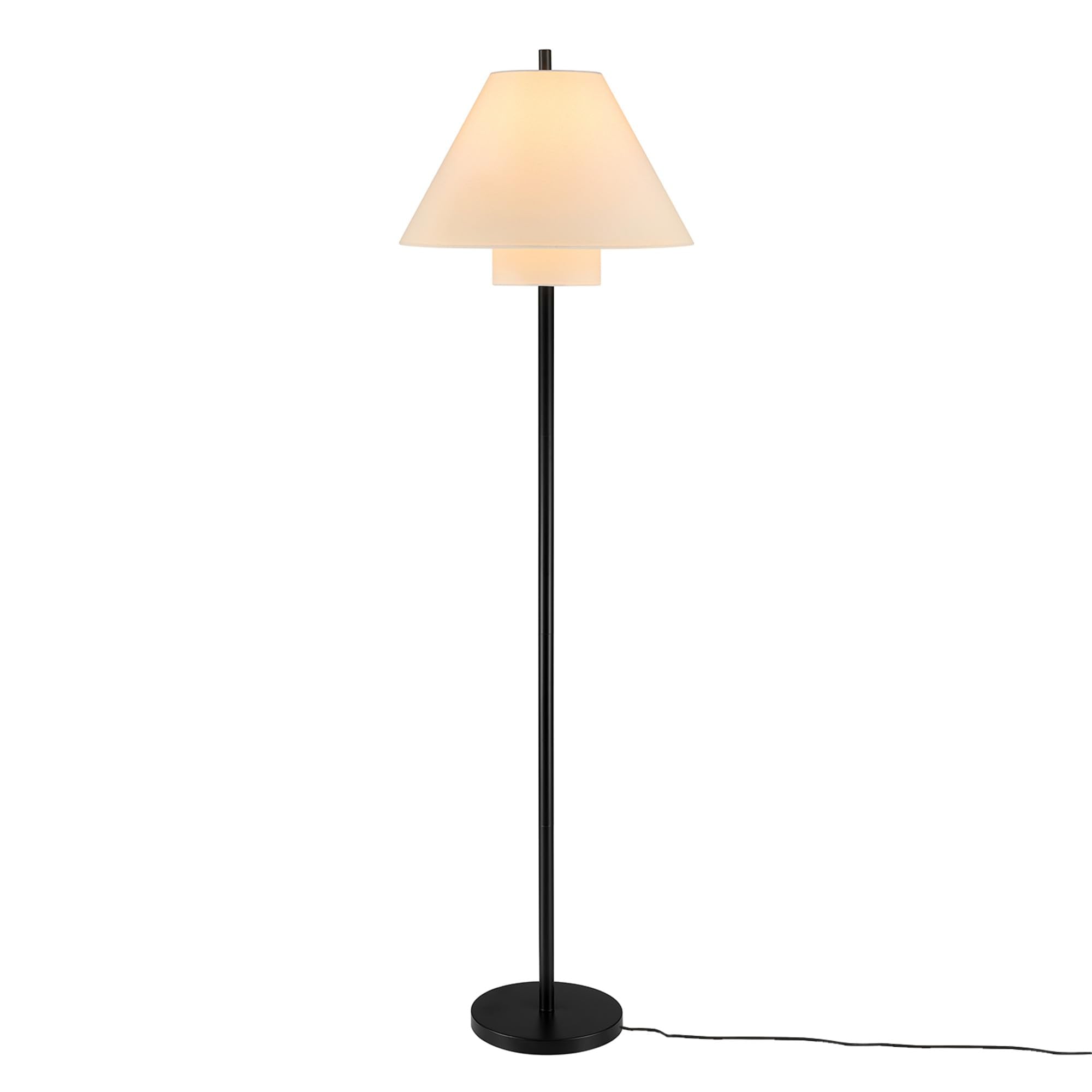 Globe Electric Novogratz x Globe Harrington 65" Floor Lamp, 2-Tone Faux Wood Base, White Fabric Shade, Socket Rotary Switch 67225 Gronata