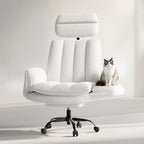 HOMRELEXA Criss Cross Office Chair with Armrests & Wheels, Comfy Velvet Vanity Chair, Ergonomic Executive Gaming Computer Chairs with Foot Rest, Wide Seat Reclining Desk Chair, White Gronata