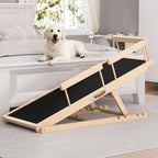 Chuiendi Dog Ramp for High Bed, Couch, Car, Pet Ramps 55.12" Long Adjustable 19.3"-27.17" Wooden Dog Step with Anti-slip Rubber Mat & Safety Side Rails for Small Medium Large Older Pets, up to 250 lbs Gronata