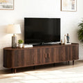 OneBlis 70" Mid Century Modern TV Stand, Wood TV Consoles with Sliding Doors and Power Outlet, Entertainment Center with Adjustable Shelves, Fluted TV Stands for Living Room, Walnut Gronata