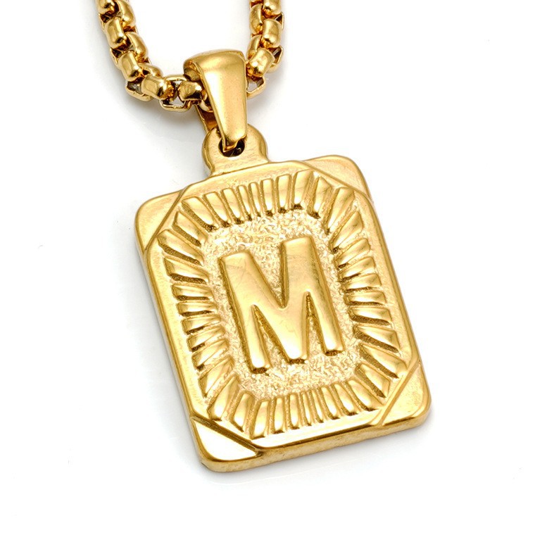 European And American Fashion Men's All-stainless Steel Letter Pendant Gold-plated 18K Titanium Steel Letter Necklace Gronata